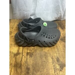 CROCS Echo Clogs Black Sandals Size J2 Juniors 2 Slip On Shoes Heel Strap Croc